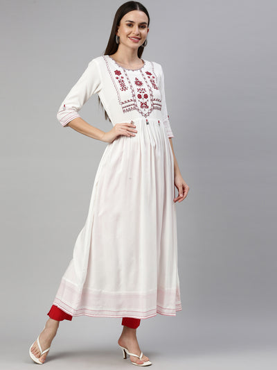 Neeru's Off White Color Rayon Fabric Kurta