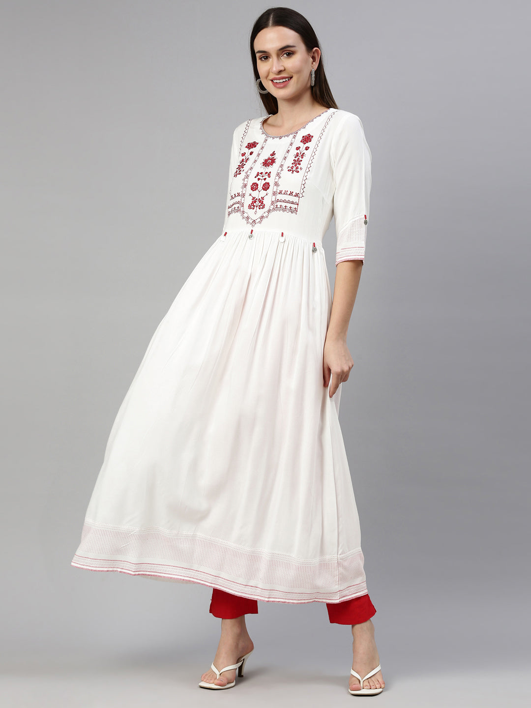 Neeru's Off White Color Rayon Fabric Kurta