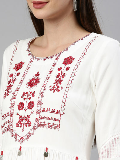 Neeru's Off White Color Rayon Fabric Kurta