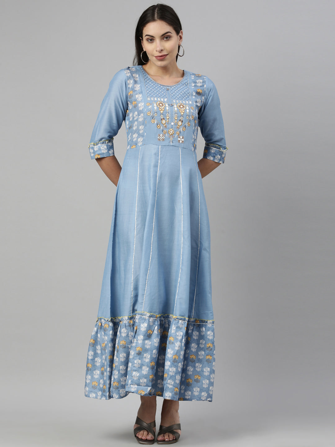 Neeru's Sky Blue Color Muslin Fabric Kurta