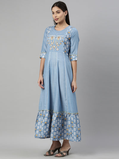 Neeru's Sky Blue Color Muslin Fabric Kurta