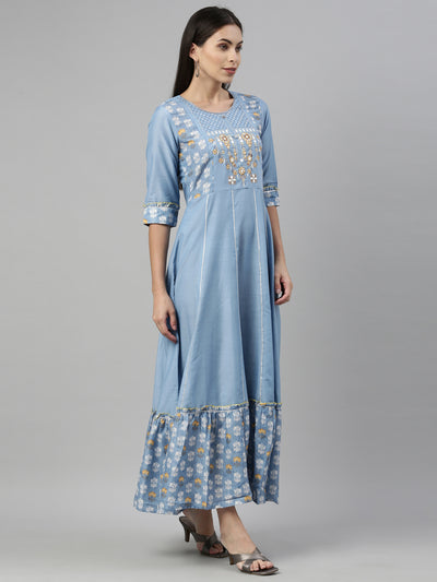 Neeru's Sky Blue Color Muslin Fabric Kurta