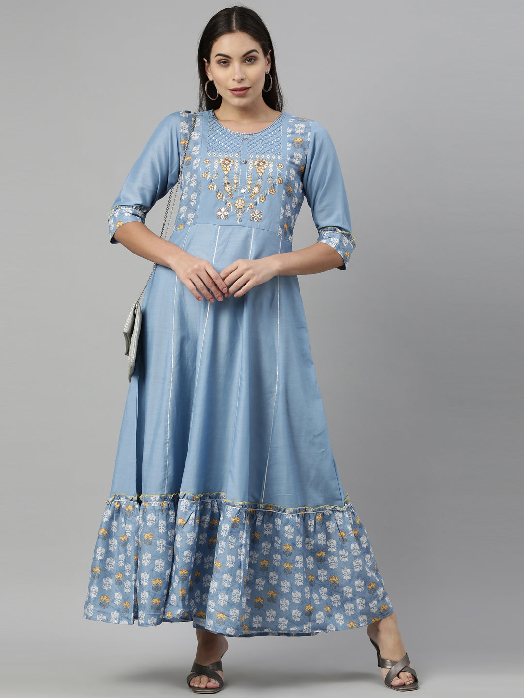 Neeru's Sky Blue Color Muslin Fabric Kurta