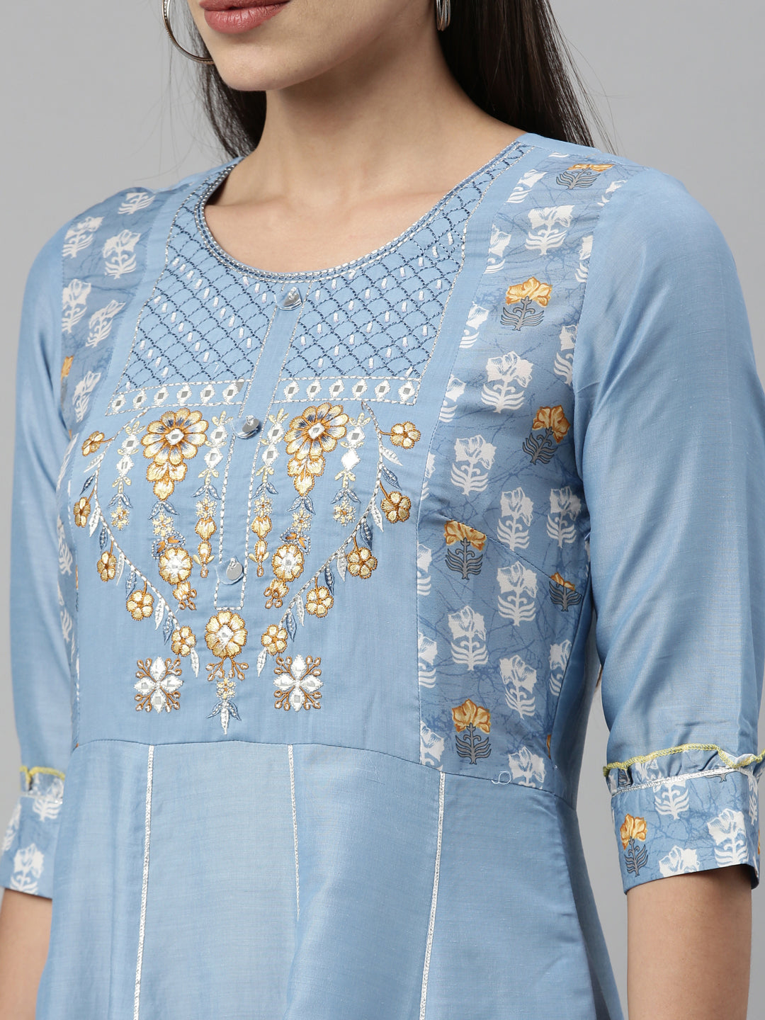 Neeru's Sky Blue Color Muslin Fabric Kurta