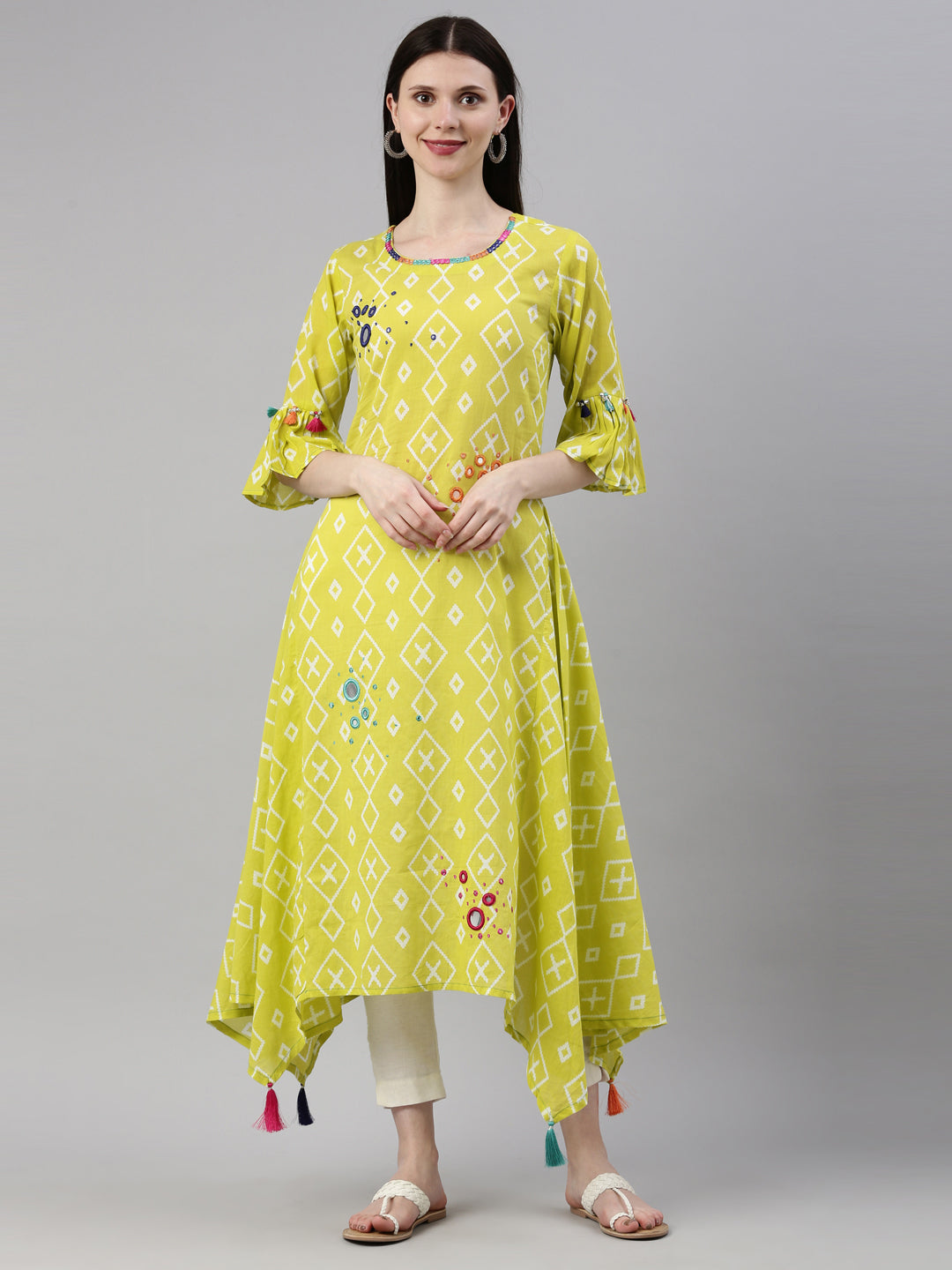 Neeru's Lemon Color Mulmul Fabric Kurta