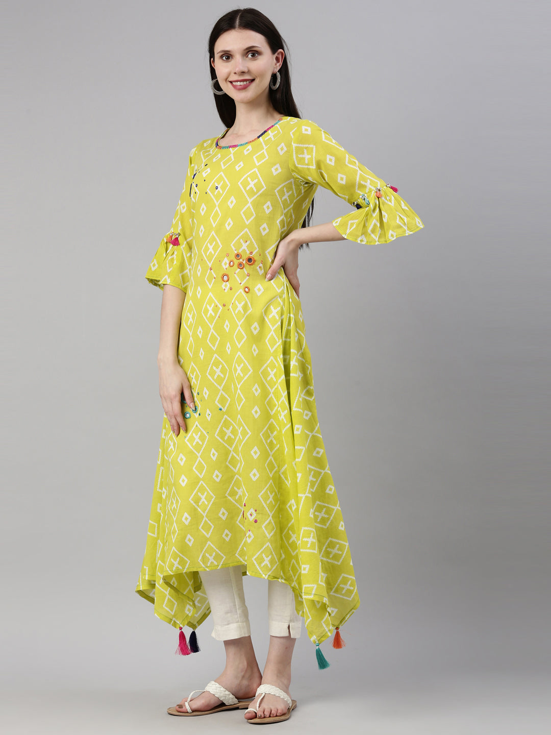 Neeru's Lemon Color Mulmul Fabric Kurta