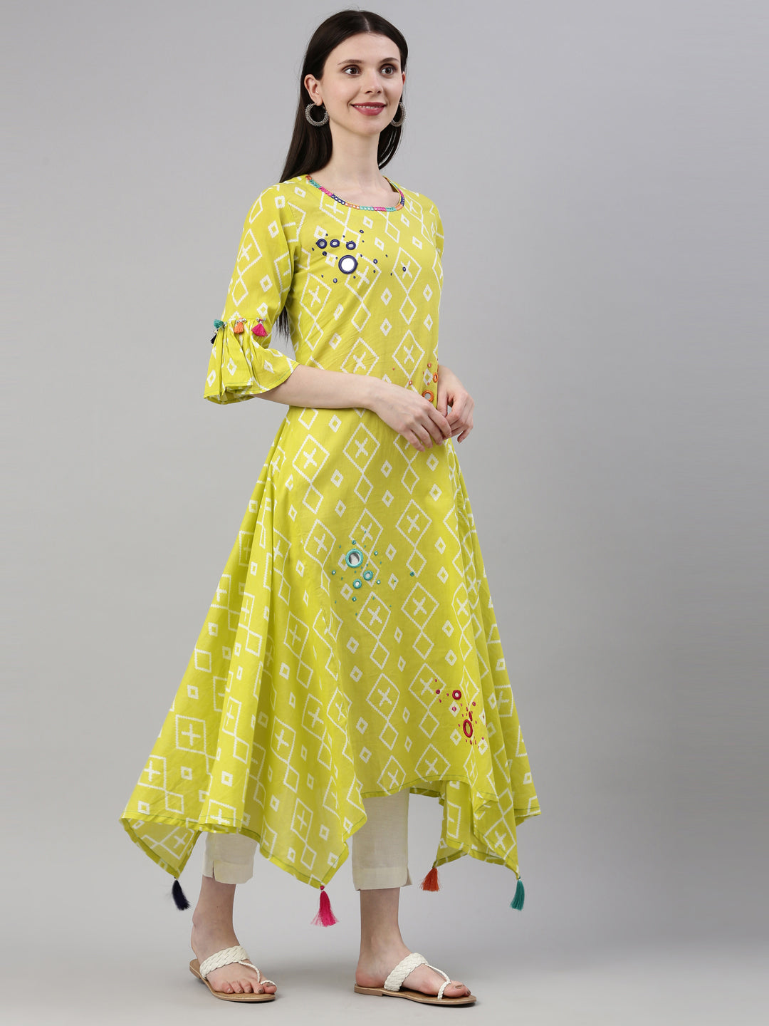 Neeru's Lemon Color Mulmul Fabric Kurta