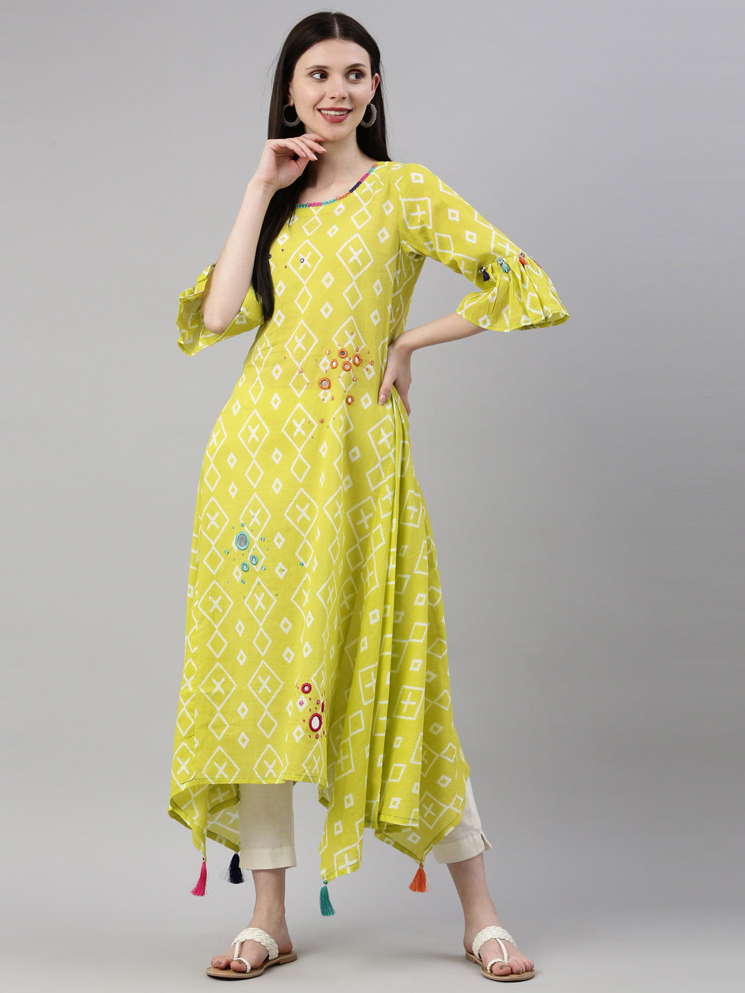 Neeru's Lemon Color Mulmul Fabric Kurta