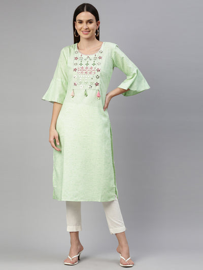 Neeru's Green Color Handloom Fabric Kurta