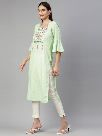 Neeru's Green Color Handloom Fabric Kurta