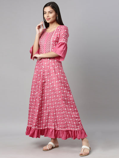 Neeru's Rani Pink Color Muslin Fabric Kurta