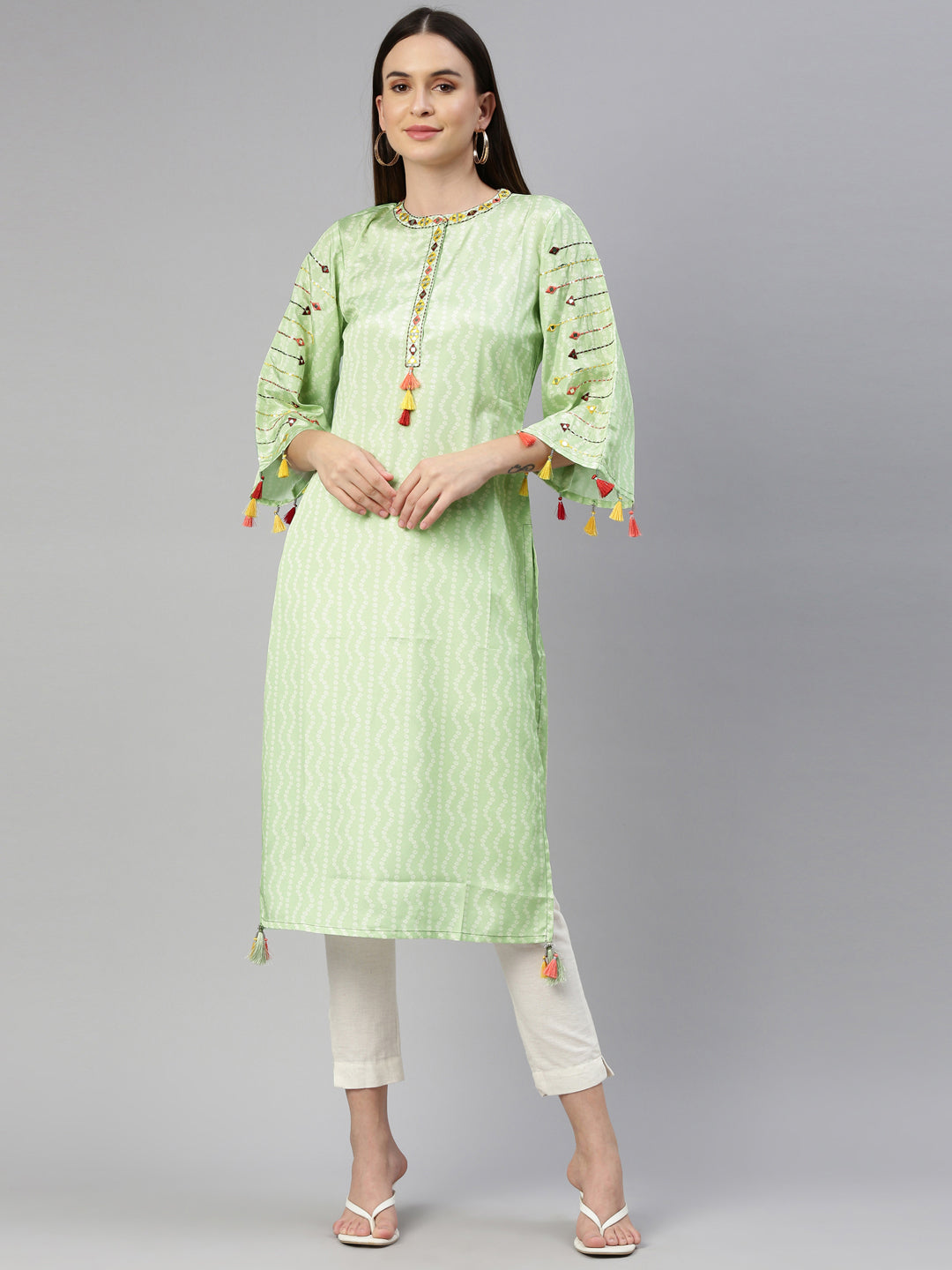 Neeru's Pista Color Crepe Fabric Kurta