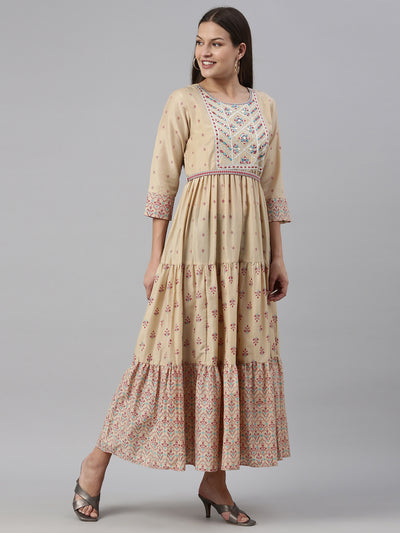 Neeru's Beige Color Muslin Fabric Kurta