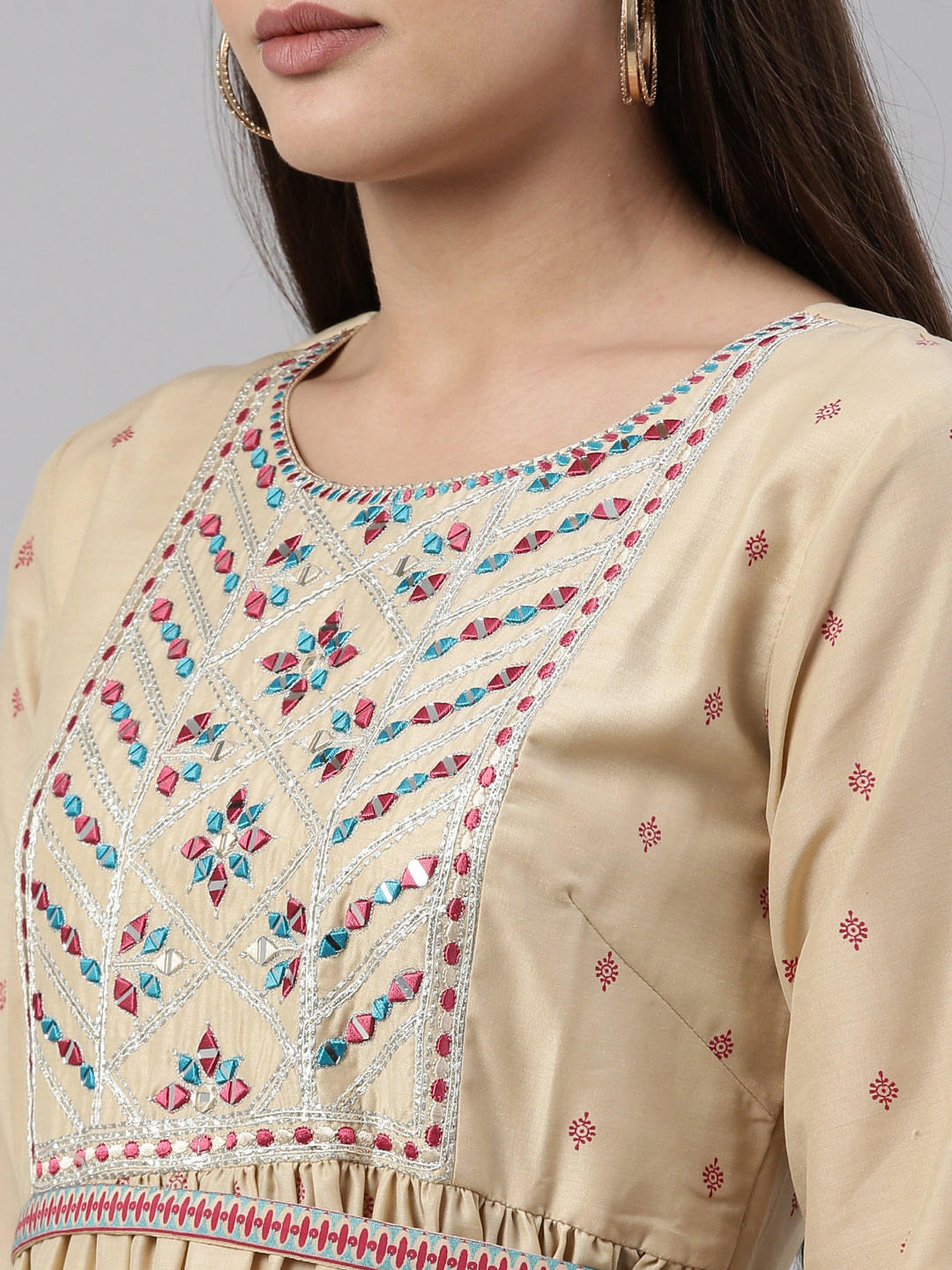 Neeru's Beige Color Muslin Fabric Kurta