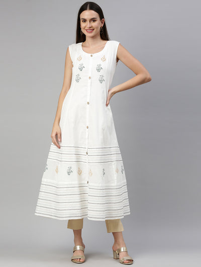 Neeru's Off White Color Mulmul Fabric Kurta