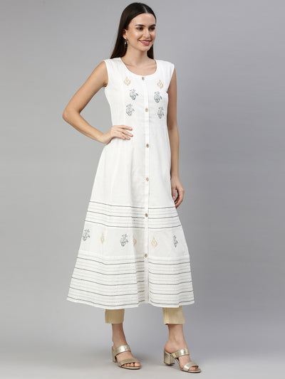 Neeru's Off White Color Mulmul Fabric Kurta