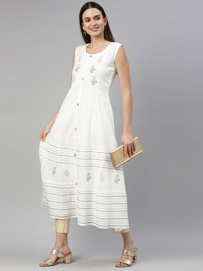 Neeru's Off White Color Mulmul Fabric Kurta