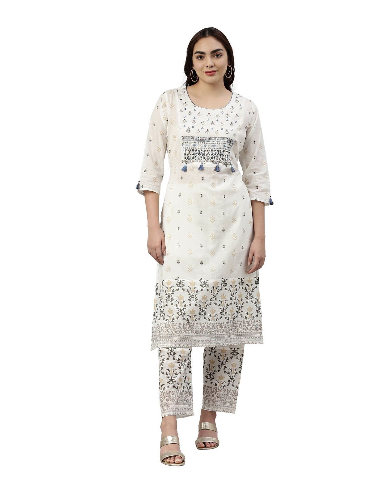 Neeru's White Color Cotton Fabric Kurta Set