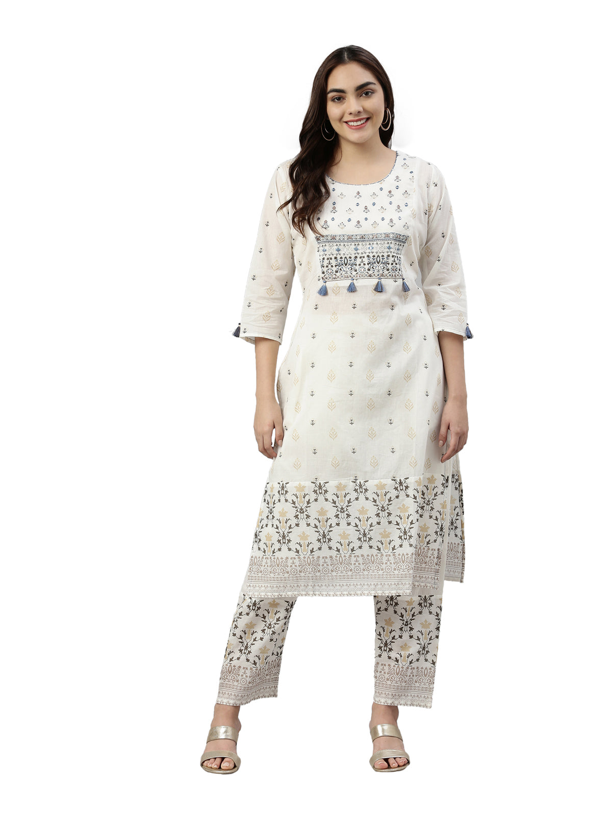 Neeru's White Color Cotton Fabric Kurta Set