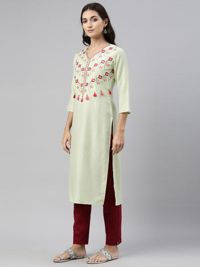 Neeru's Pista Color Muslin Fabric Tunic