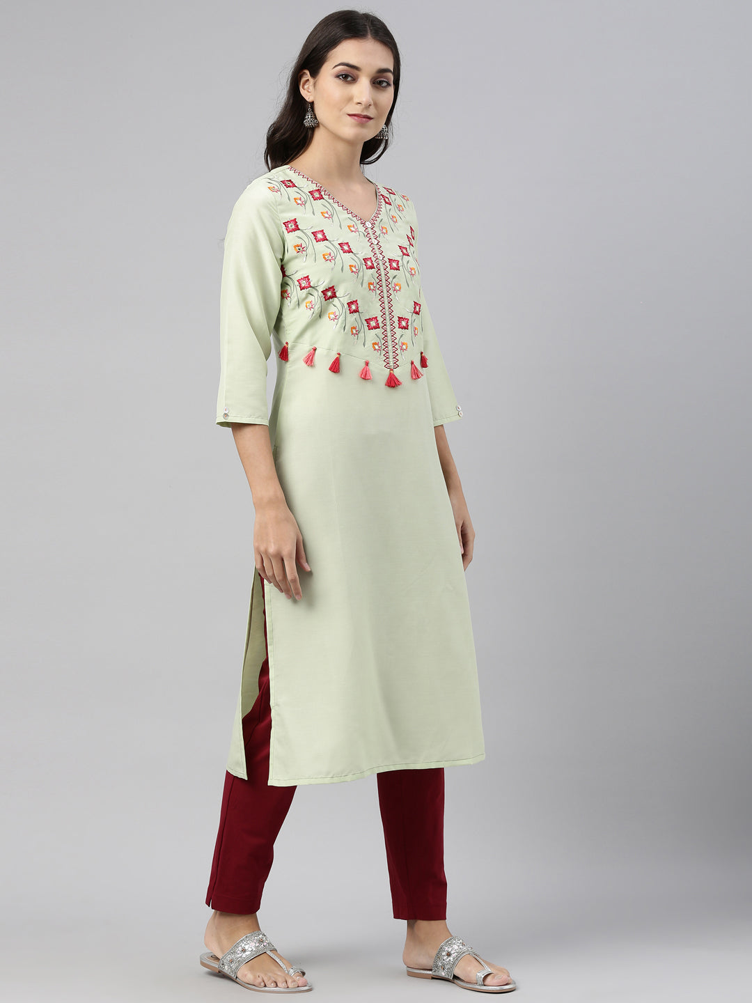 Neeru's Pista Color Muslin Fabric Tunic