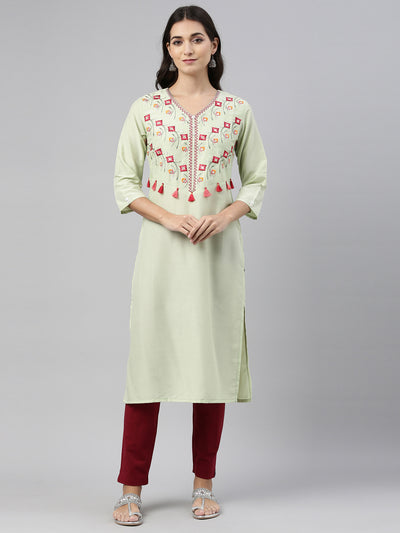 Neeru's Pista Color Muslin Fabric Tunic