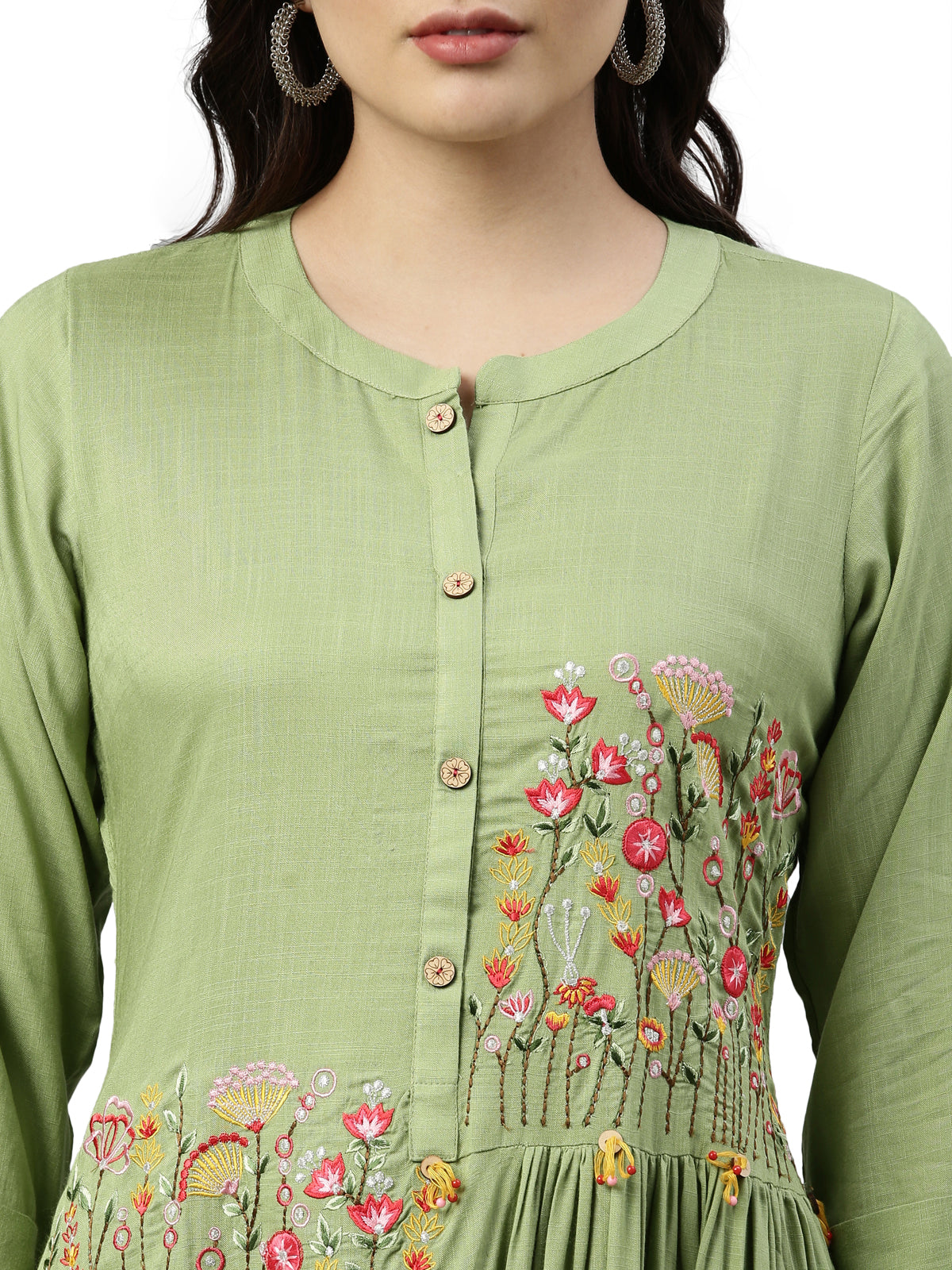 Neeru's Pista Green Color Slub Rayon Fabric Kurta