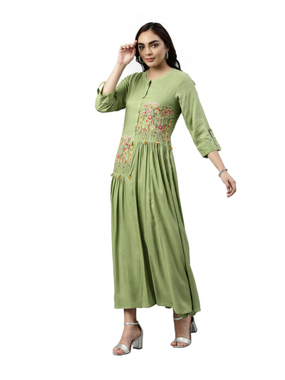 Neeru's Pista Green Color Slub Rayon Fabric Kurta