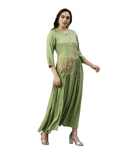 Neeru's Pista Green Color Slub Rayon Fabric Kurta