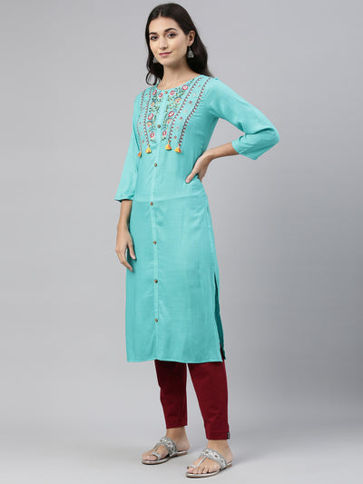 Neeru's Sea Green Color Slub Rayon Fabric Tunic