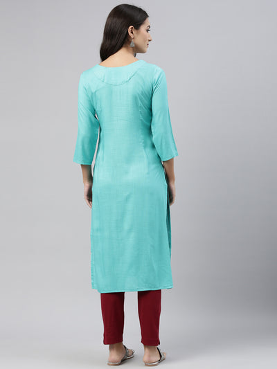 Neeru's Sea Green Color Slub Rayon Fabric Tunic