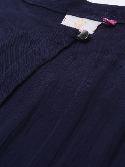 Neeru's Navy Blue Color Chiffon Fabric Over Coat