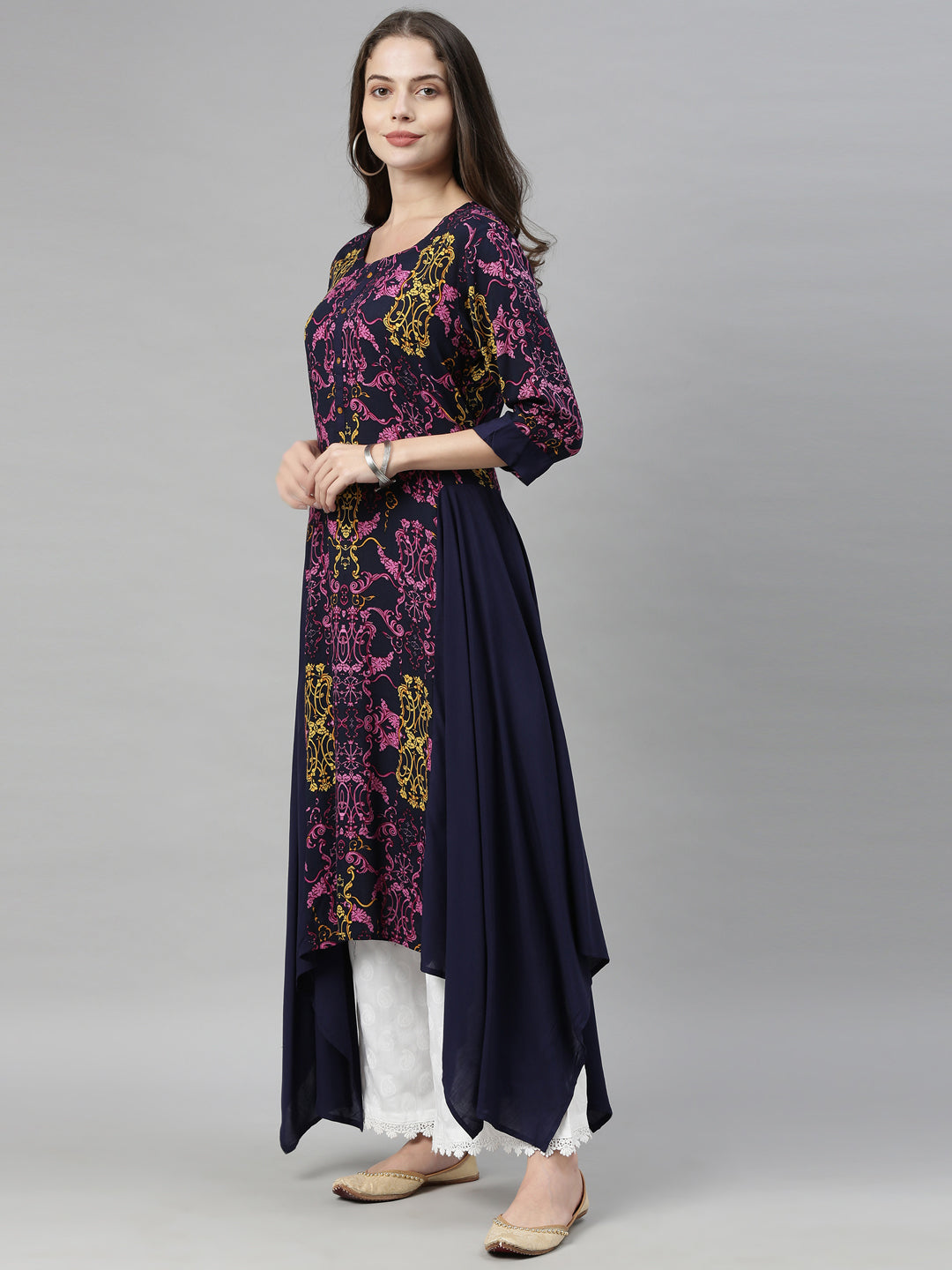 Neeru's Navy Blue Color Rayon Fabric Tunic