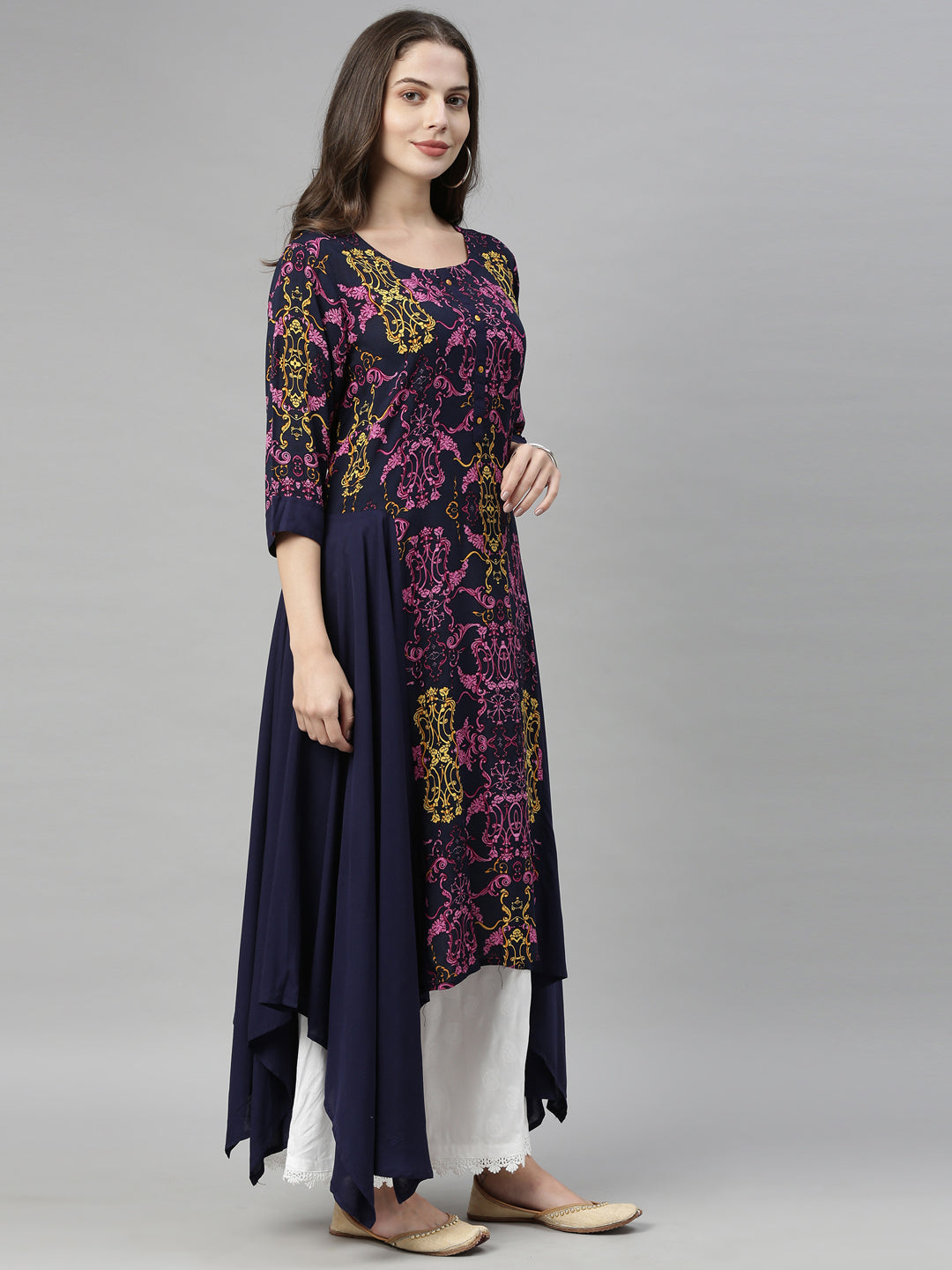 Neeru's Navy Blue Color Rayon Fabric Tunic