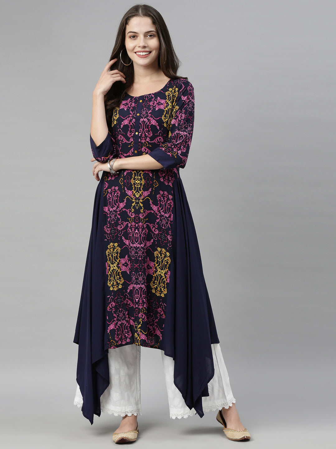 Neeru's Navy Blue Color Rayon Fabric Tunic