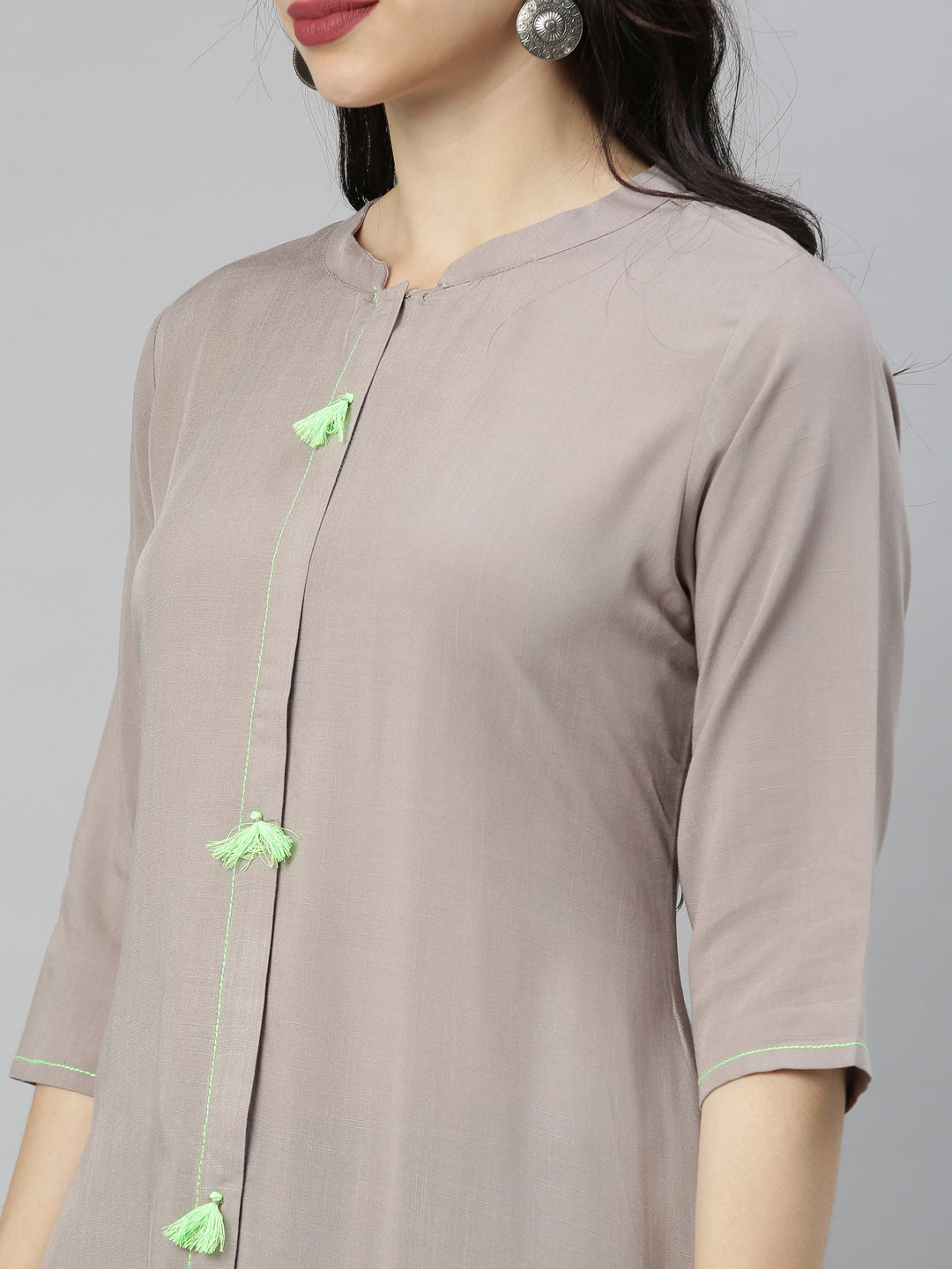 Neeru's Grey Embroidered A Line Kurta