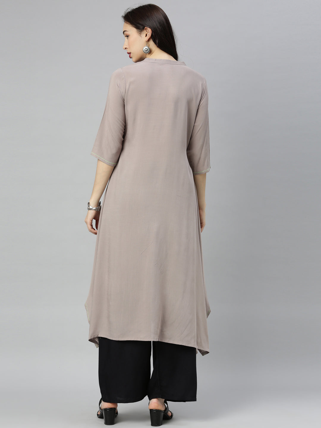 Neeru's Grey Embroidered A Line Kurta