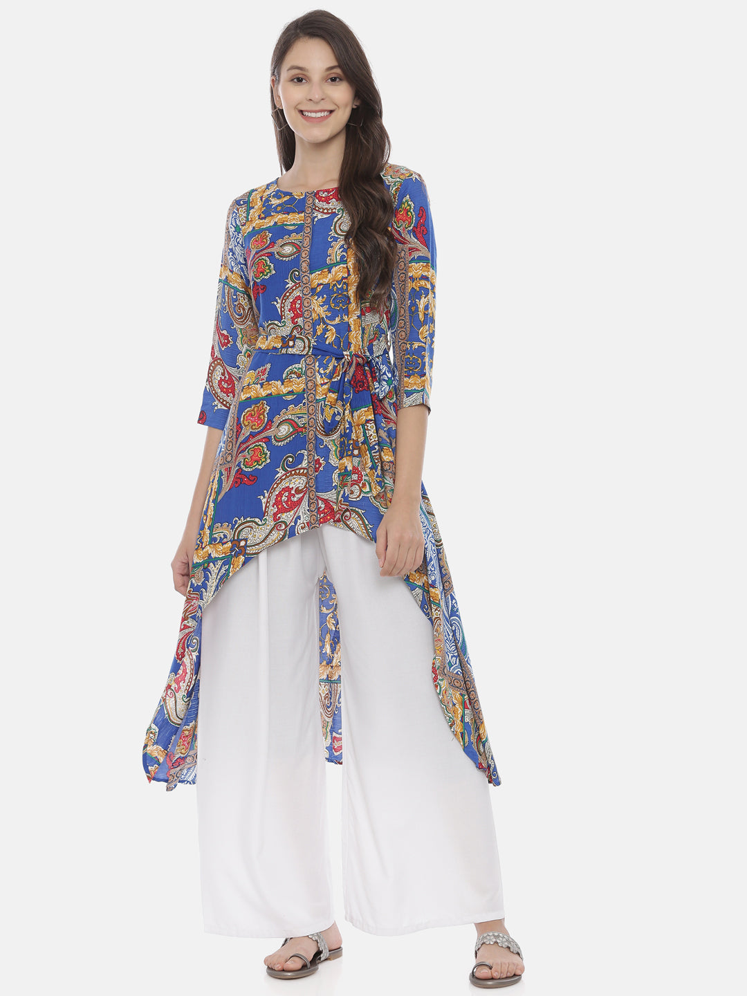 Neeru's Blue Printed High Low Kurta