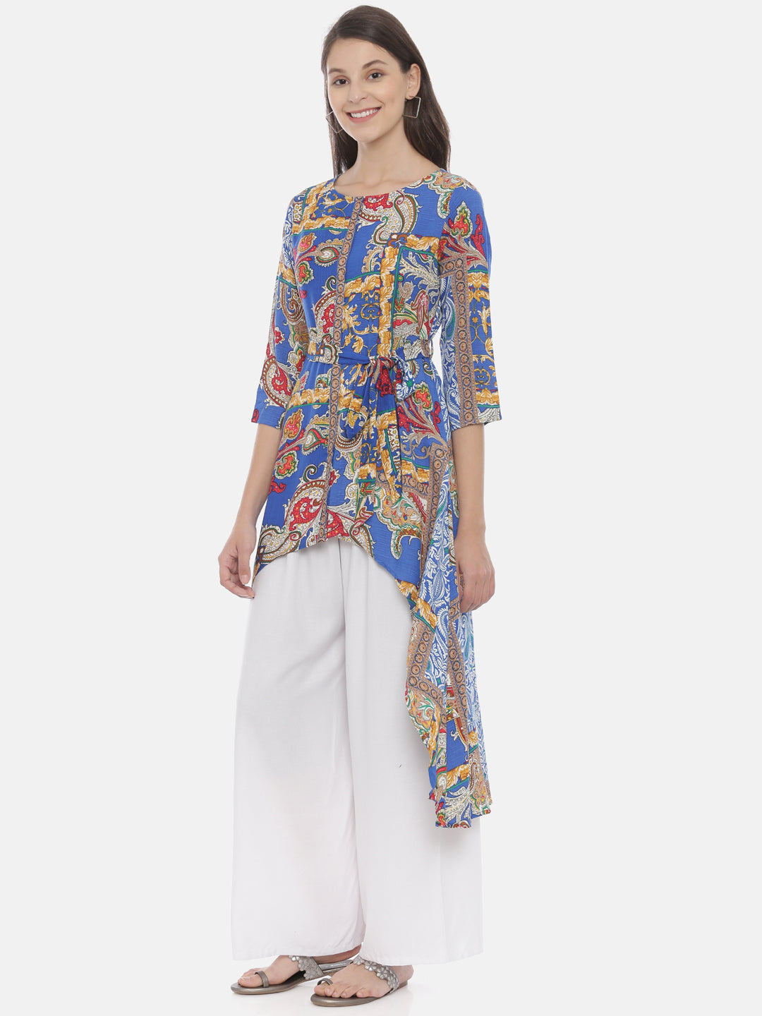 Neeru's Blue Printed High Low Kurta