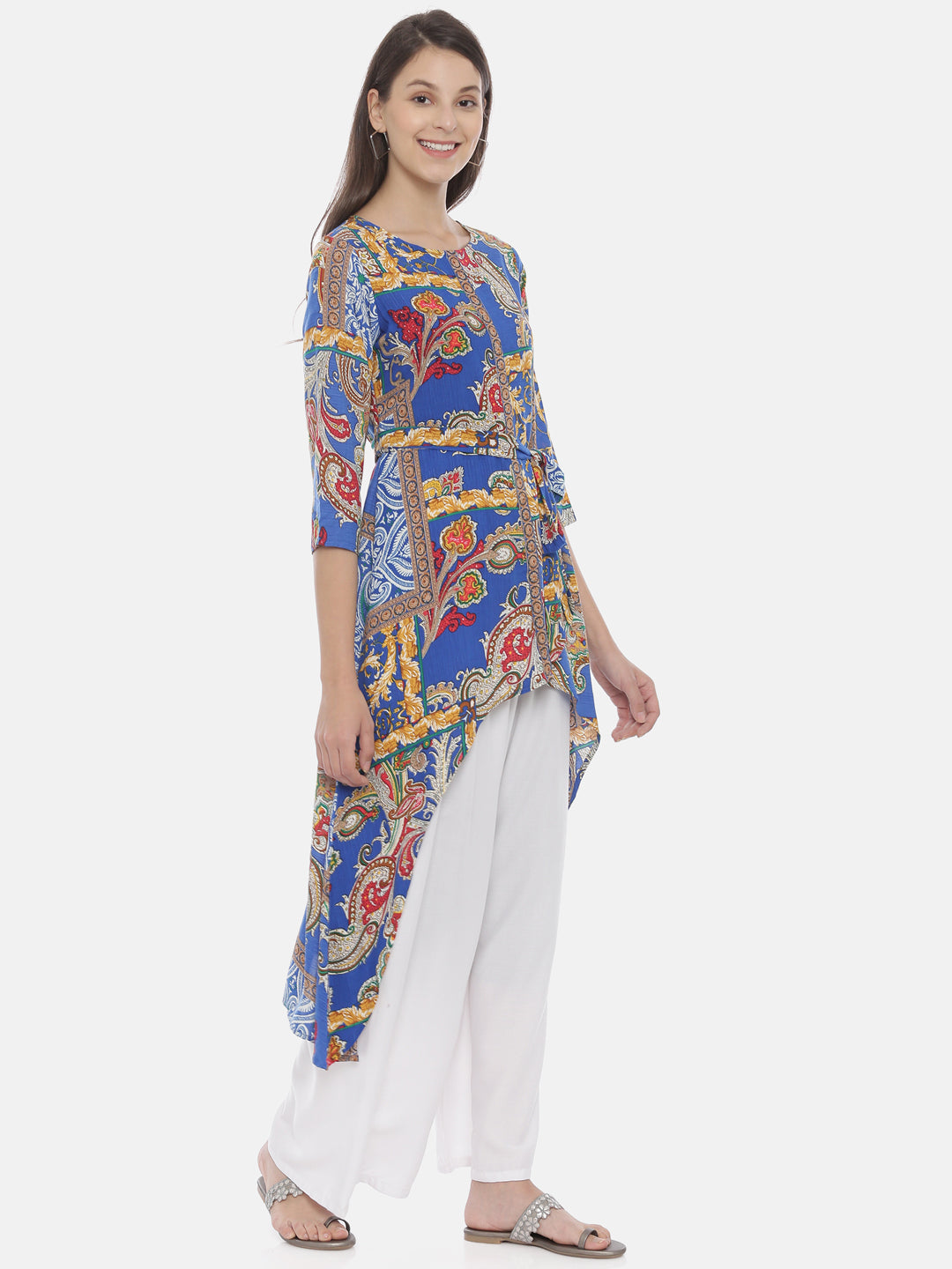 Neeru's Blue Printed High Low Kurta