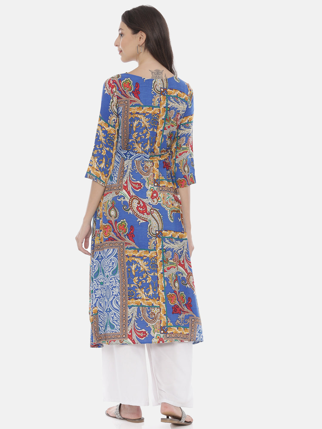 Neeru's Blue Printed High Low Kurta