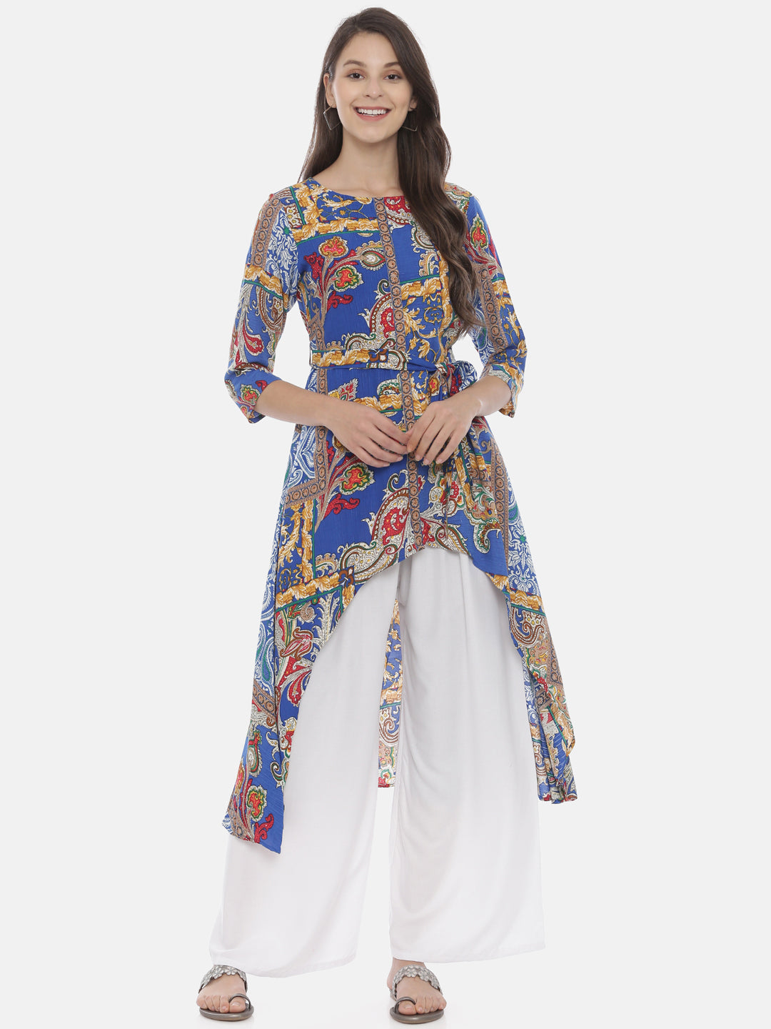 Neeru's Blue Printed High Low Kurta