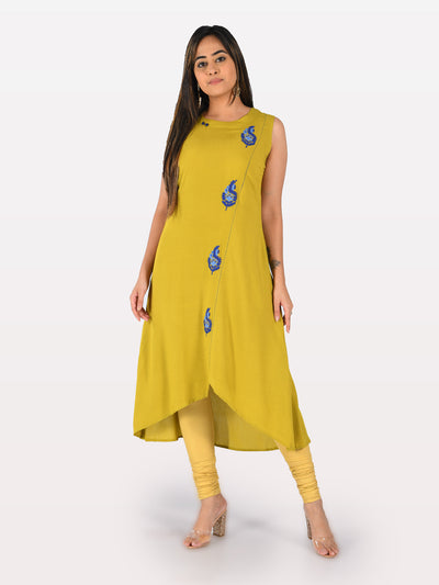 Neeru's Yellow Embroidered High Low Kurta