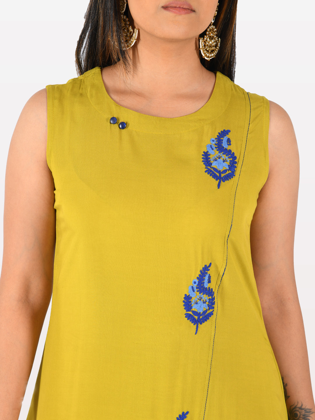 Neeru's Yellow Embroidered High Low Kurta