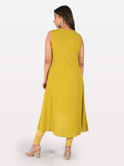 Neeru's Yellow Embroidered High Low Kurta