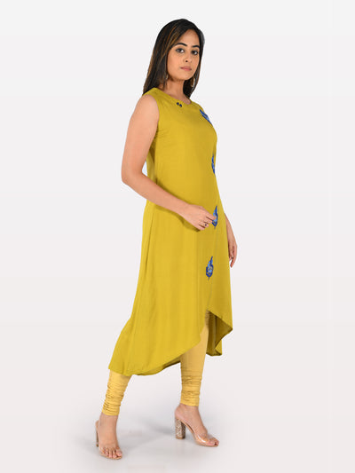 Neeru's Yellow Embroidered High Low Kurta