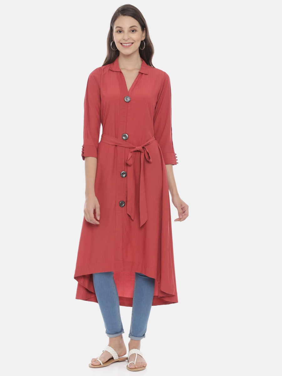 Neeru's Red High Low Kurta