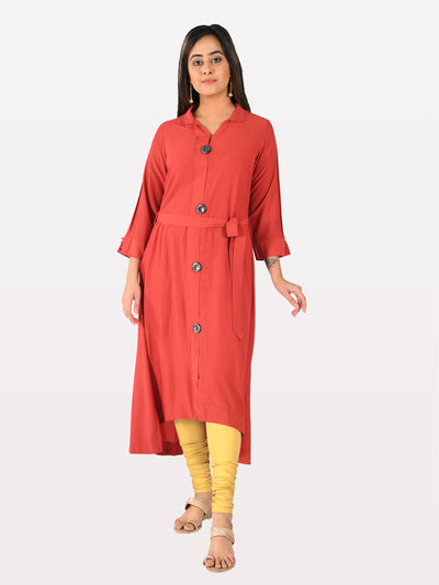 Neeru's Red High Low Kurta