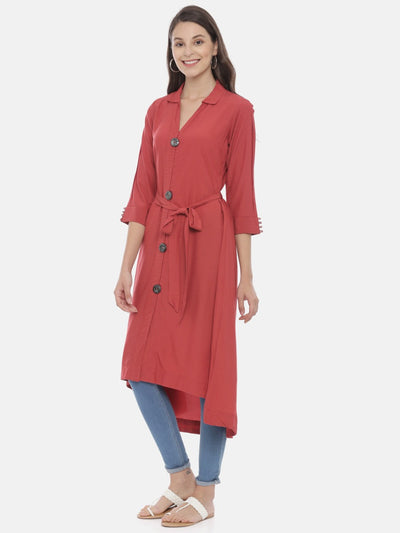 Neeru's Red High Low Kurta