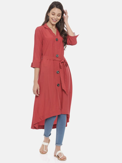 Neeru's Red High Low Kurta